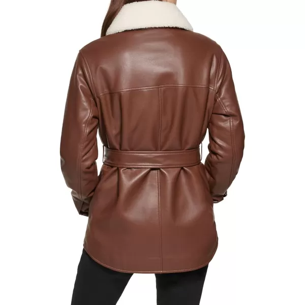 imageKenneth Cole Womens Belted Faux Leather JacketShacket Chocolate