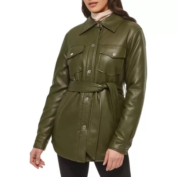 imageKenneth Cole Womens Belted Faux Leather JacketShacket Olive