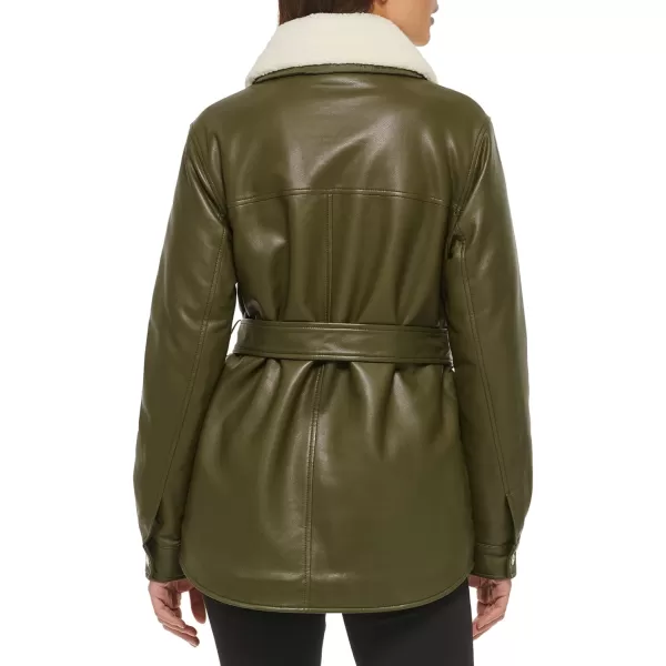 imageKenneth Cole Womens Belted Faux Leather JacketShacket Olive