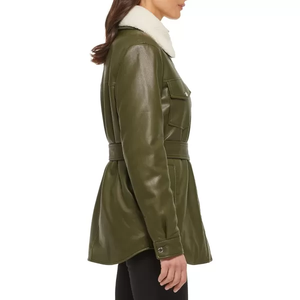 imageKenneth Cole Womens Belted Faux Leather JacketShacket Olive