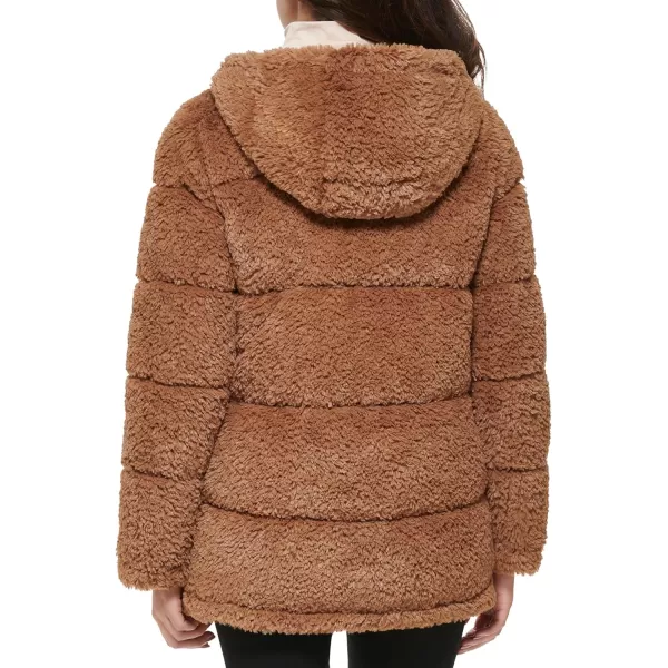 imageKenneth Cole Womens Classic Mink Style Faux Fur CoatDrawstring Mink Camel