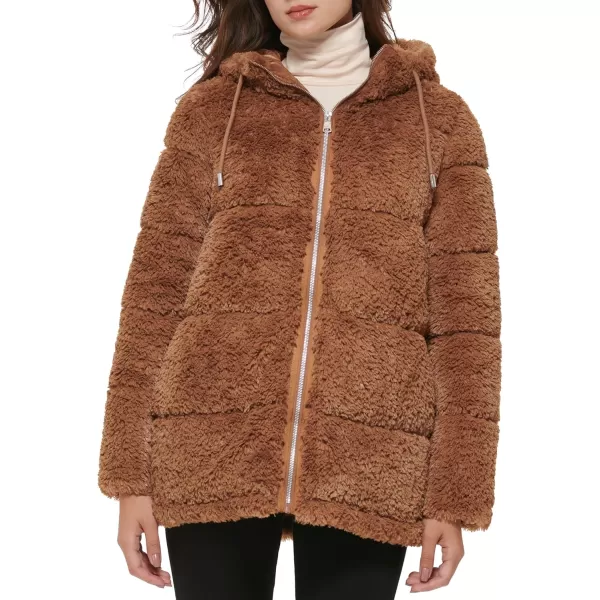 imageKenneth Cole Womens Classic Mink Style Faux Fur CoatDrawstring Mink Camel