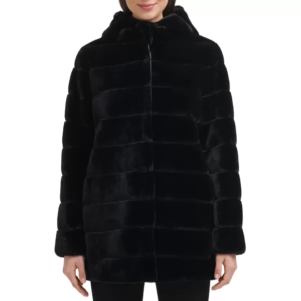 imageKenneth Cole Womens Classic Mink Style Faux Fur CoatHooded Mink Black