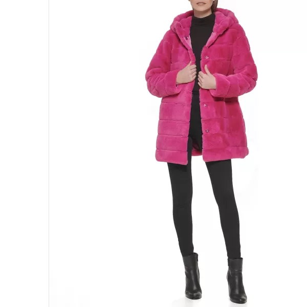 imageKenneth Cole Womens Classic Mink Style Faux Fur CoatHooded Mink Hot Pink