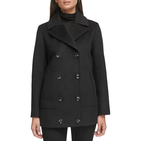 imageKenneth Cole Womens Double Breast Notch Collar Button Details Wool CoatButton Black