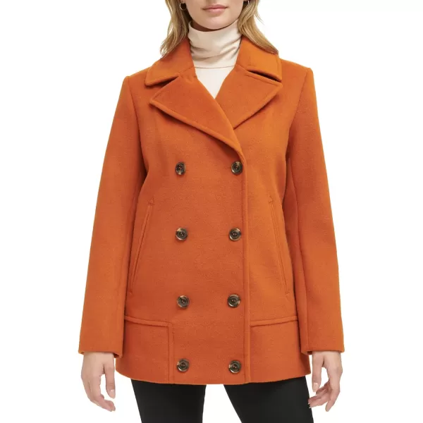 imageKenneth Cole Womens Double Breast Notch Collar Button Details Wool CoatButton Orange