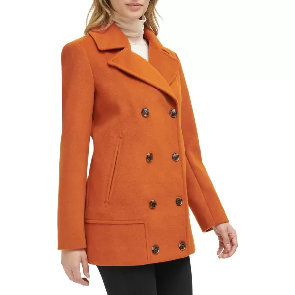 imageKenneth Cole Womens Double Breast Notch Collar Button Details Wool CoatButton Orange