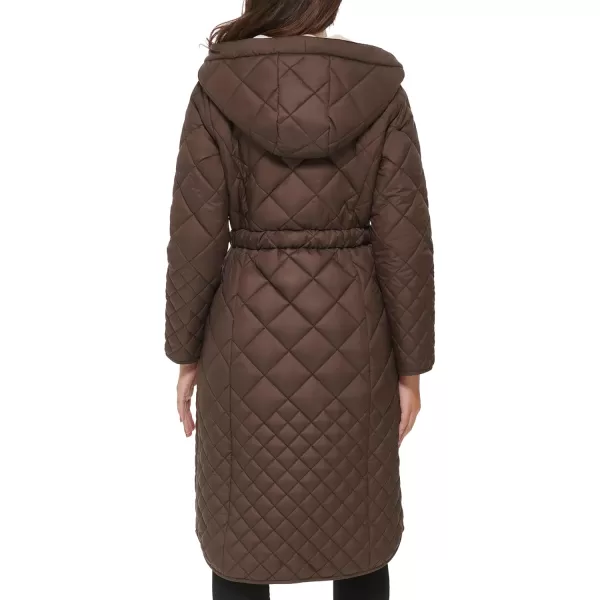 imageKenneth Cole Womens Heavy Weight Down Puffer JacketBelted Quilted Chocolate