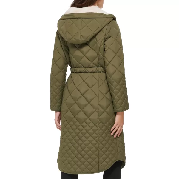 imageKenneth Cole Womens Heavy Weight Down Puffer JacketBelted Quilted Olive