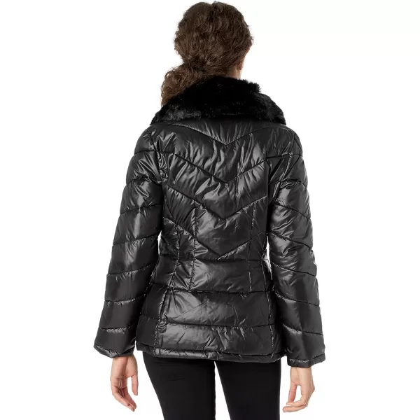 imageKenneth Cole Womens Heavy Weight Down Puffer JacketFaux Fur Collar Black