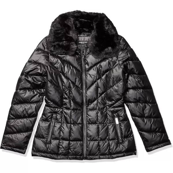 imageKenneth Cole Womens Heavy Weight Down Puffer JacketFaux Fur Collar Black