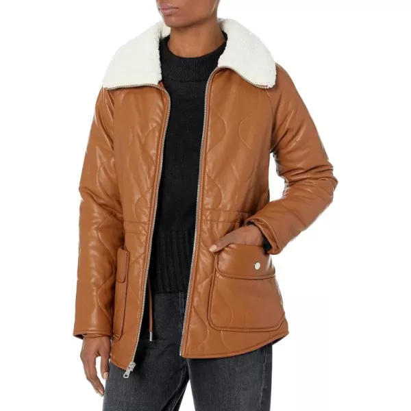 imageKenneth Cole Womens Belted Faux Leather JacketCinch Wait Cognac