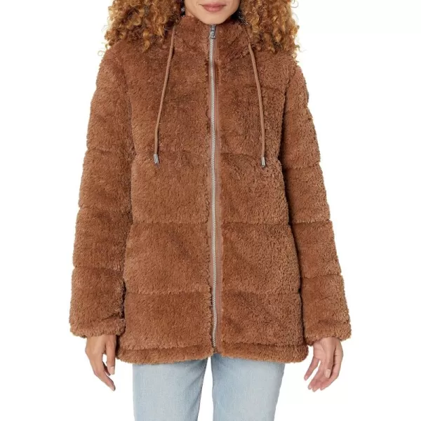 imageKenneth Cole Womens Classic Mink Style Faux Fur CoatDrawstring Mink Camel