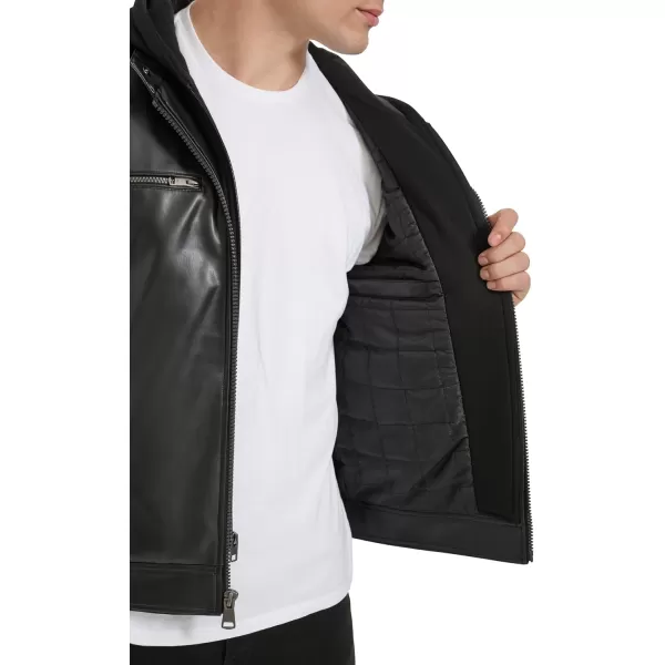 imageKenneth Cole Mens Faux Leather Moto with Jersey Attached HoodBlack