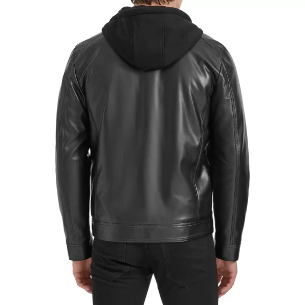 imageKenneth Cole Mens Faux Leather Moto with Jersey Attached HoodBlack