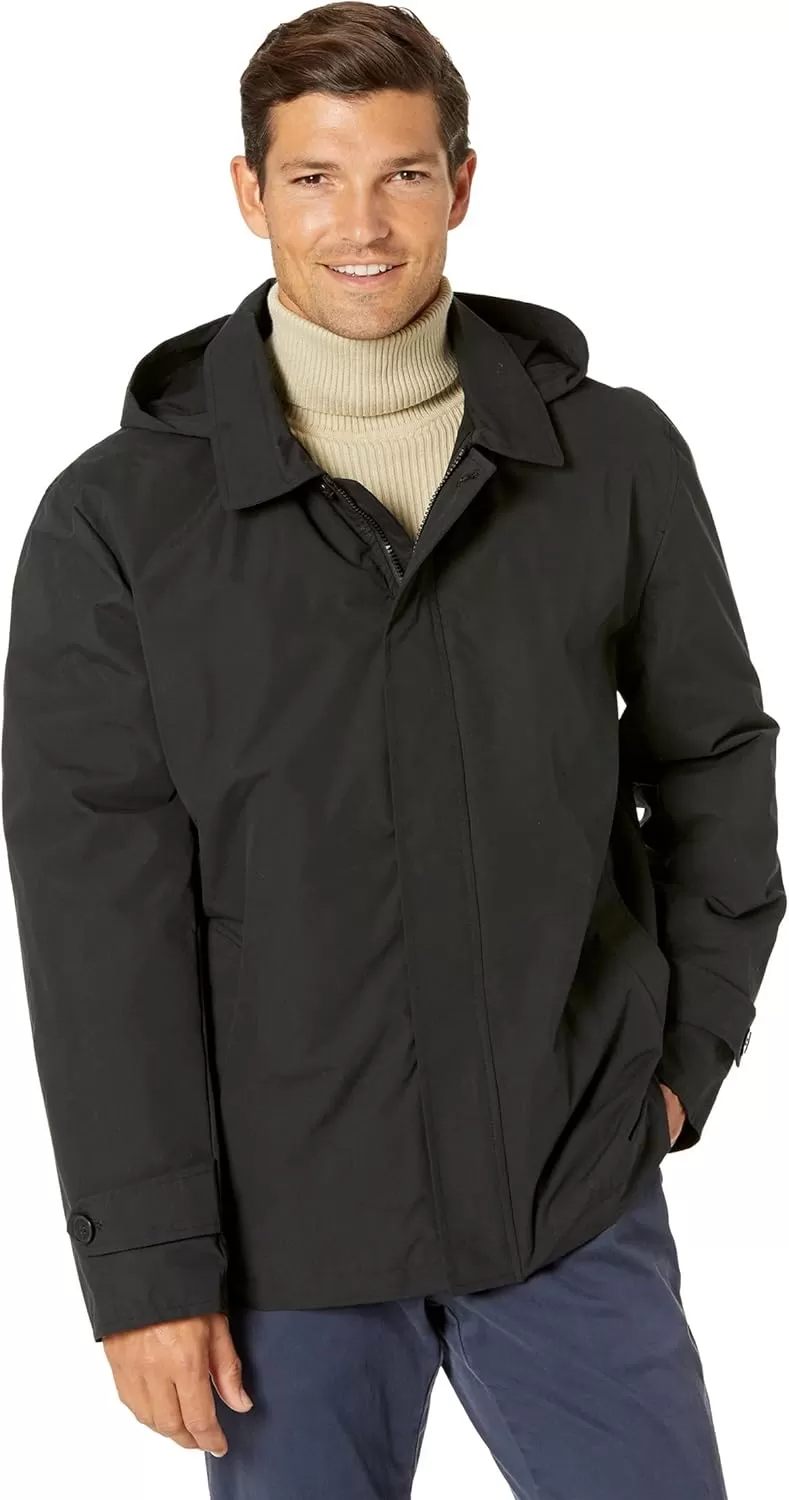 imageCole Haan Mens Classic 29quot Hooded City Rain JacketBlack