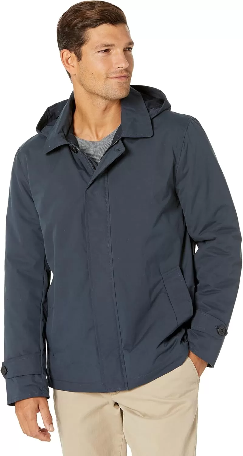 imageCole Haan Mens Classic 29quot Hooded City Rain JacketNavy