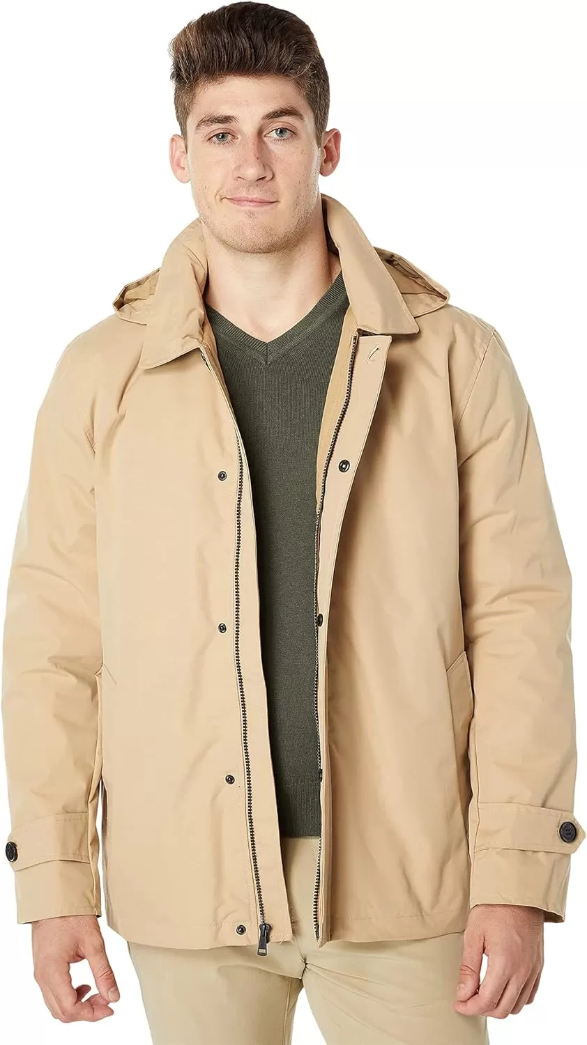 imageCole Haan Mens Classic 29quot Hooded City Rain JacketTan