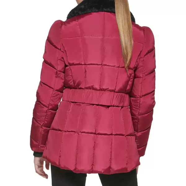 imageGUESS Womens Midweight Puffer JacketFaux Fur Collar Magenta