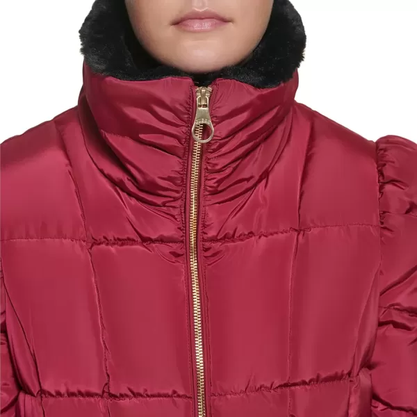 imageGUESS Womens Midweight Puffer JacketFaux Fur Collar Magenta