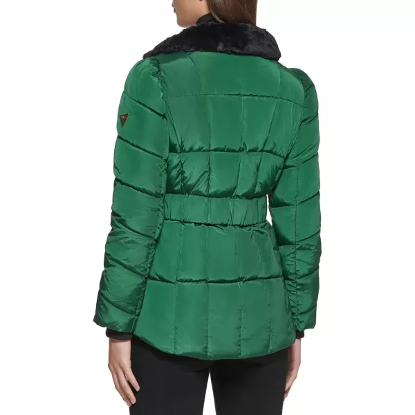 imageGUESS Womens Midweight Puffer JacketFaux Fur Collar Pine