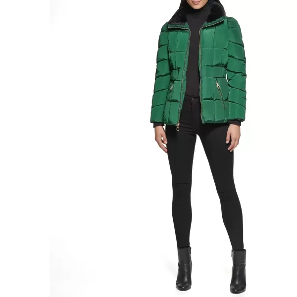 imageGUESS Womens Midweight Puffer JacketFaux Fur Collar Pine