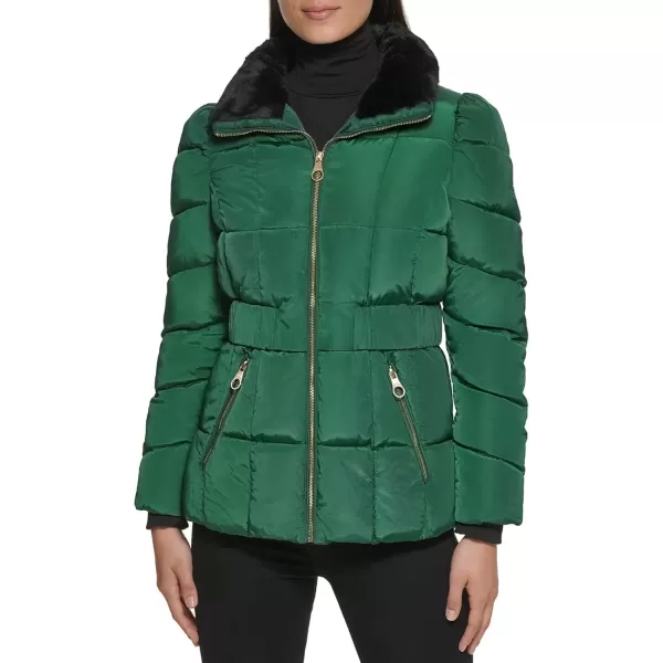 imageGUESS Womens Midweight Puffer JacketFaux Fur Collar Pine