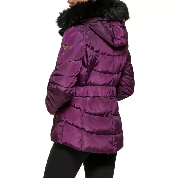 imageGUESS Womens Midweight Puffer JacketFur Lined Eggplant