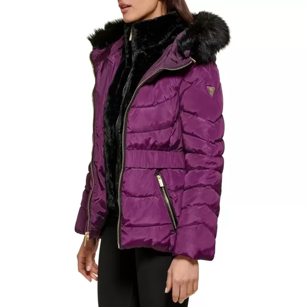 imageGUESS Womens Midweight Puffer JacketFur Lined Eggplant