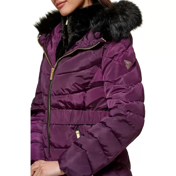 imageGUESS Womens Midweight Puffer JacketFur Lined Eggplant