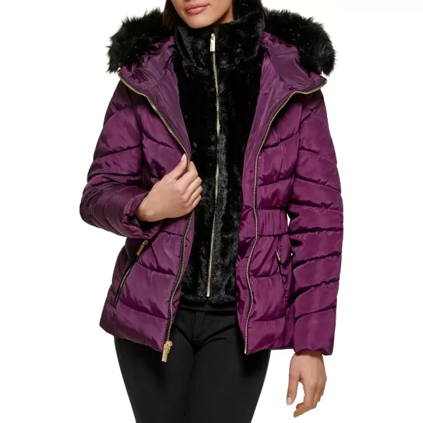 imageGUESS Womens Midweight Puffer JacketFur Lined Eggplant