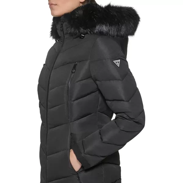 imageGUESS Womens Midweight Puffer JacketHooded Black