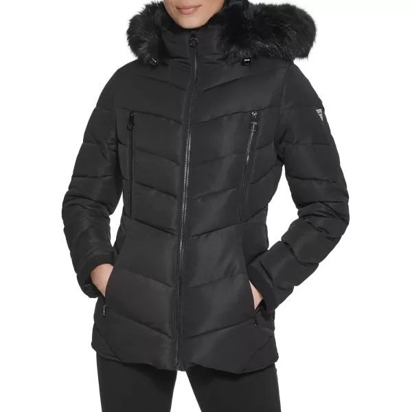 imageGUESS Womens Midweight Puffer JacketHooded Black