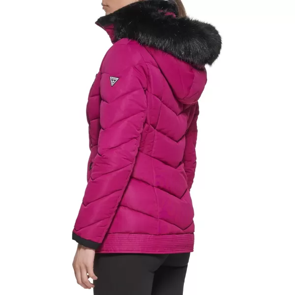 imageGUESS Womens Midweight Puffer JacketHooded Magenta