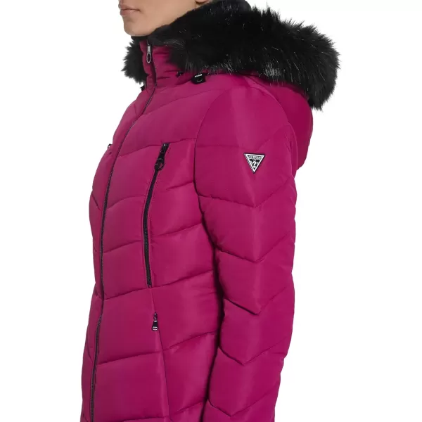 imageGUESS Womens Midweight Puffer JacketHooded Magenta