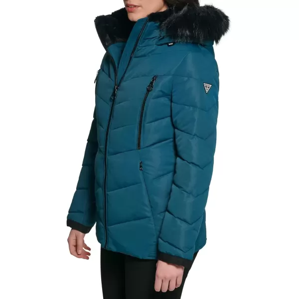 imageGUESS Womens Midweight Puffer JacketHooded Teal