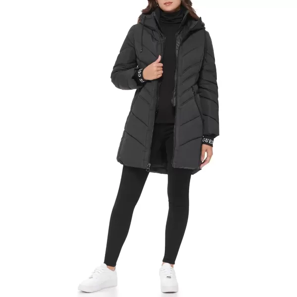 imageGUESS Womens Midweight Puffer JacketWater Resistant Charcoal