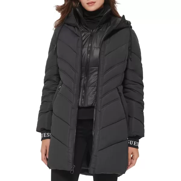 imageGUESS Womens Midweight Puffer JacketWater Resistant Charcoal