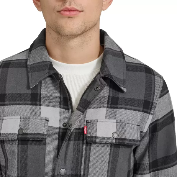 imageLevis Mens Classic Plaid Shirt JacketGrey Black Plaid Filled