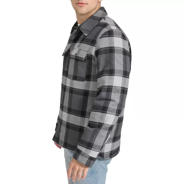 imageLevis Mens Classic Plaid Shirt JacketGrey Black Plaid Filled