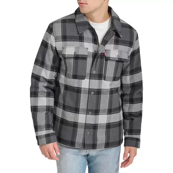 imageLevis Mens Classic Plaid Shirt JacketGrey Black Plaid Filled