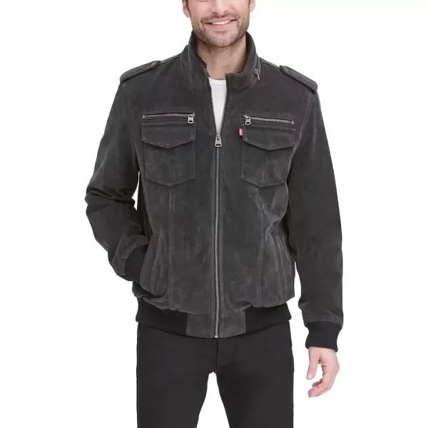 imageLevis Mens Faux Leather Aviator Bomber Jacket Regular ampamp Big ampamp Tall SizesCharcoal