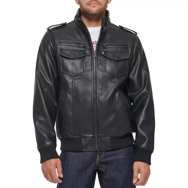 imageLevis Mens Faux Leather Aviator Bomber Jacket Regular ampamp Big ampamp Tall SizesDark Black