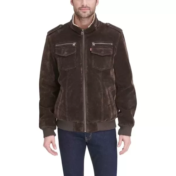 imageLevis Mens Faux Leather Aviator Bomber Jacket Regular ampamp Big ampamp Tall SizesDark Brown Faux Suede