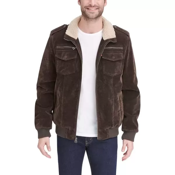 imageLevis Mens Faux Leather Aviator Bomber Jacket Regular ampamp Big ampamp Tall SizesDark Brown Faux Suede