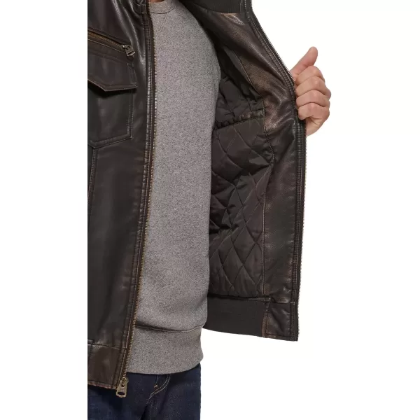 imageLevis Mens Faux Leather Aviator Bomber Jacket Regular ampamp Big ampamp Tall SizesDark Brown Quilted