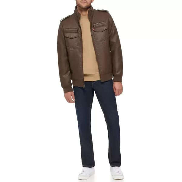 imageLevis Mens Faux Leather Aviator Bomber Jacket Regular ampamp Big ampamp Tall SizesDark Earth