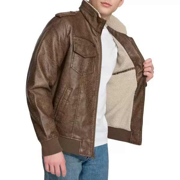 imageLevis Mens Faux Leather Aviator Bomber Jacket Regular ampamp Big ampamp Tall SizesLight Brown BisonSherpa Lined