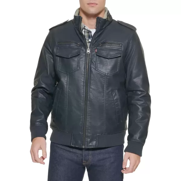 imageLevis Mens Faux Leather Aviator Bomber Jacket Regular ampamp Big ampamp Tall SizesNavySherpa Lined