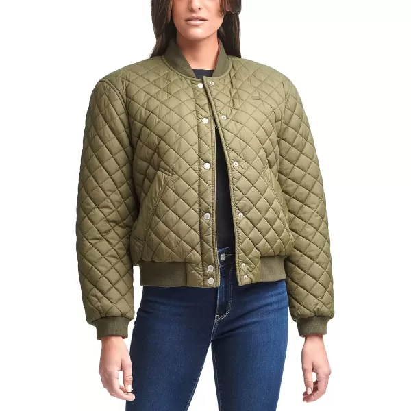 imageLevis Womens Diamond Quilted Bomber Jacket Regular ampamp Plus SizeArmy Green Sherpa Lined